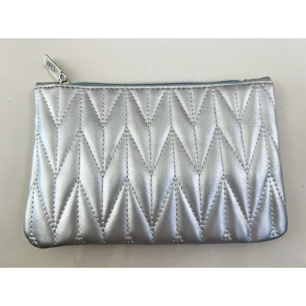 Silver Metallic Zip Makeup Bag Cosmetic Case Clutch Wallet Handbag Travel NEW